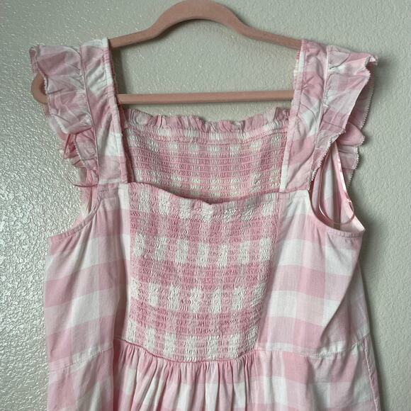 Old Navy Top Womens 2X Pink Gingham Ruffled Peplum Blouse Smocked Cottagecore - Picture 7 of 11